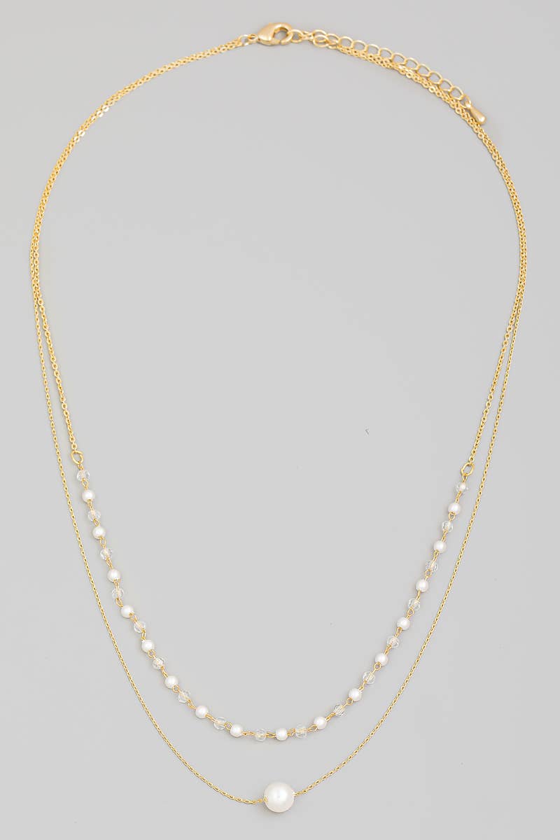 Dainty Layered Chain Pearl Bead Charm Necklace: G