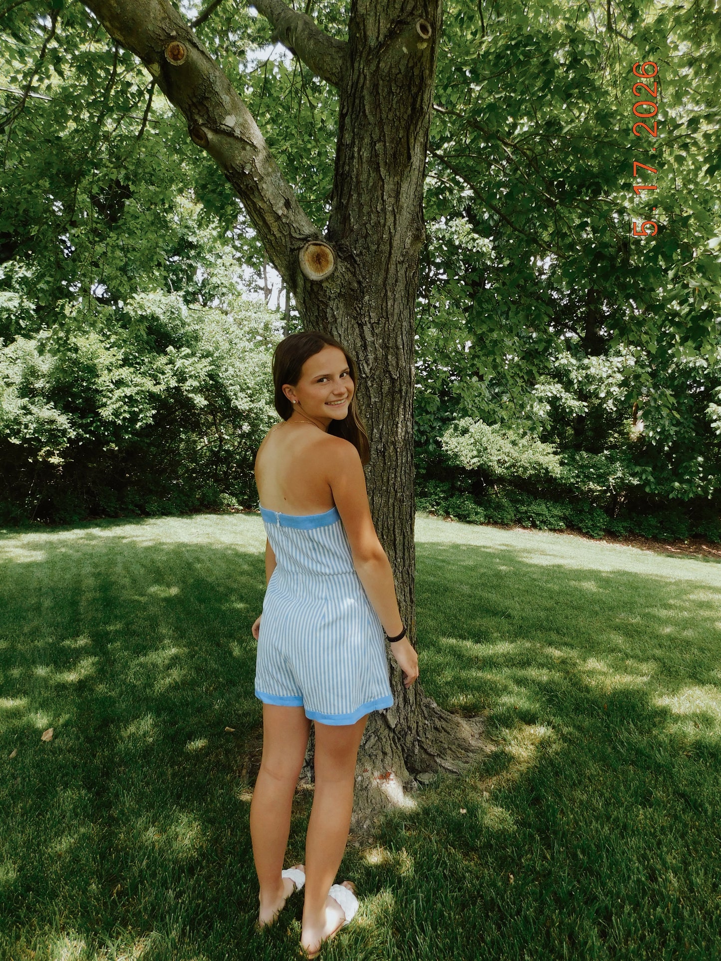 Blue Striped Skort Romper