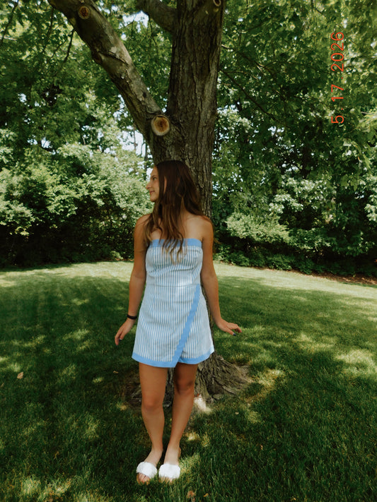 Blue Striped Skort Romper