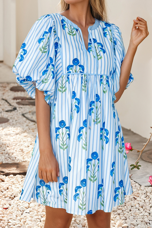 Floral Striped Dress- Blue
