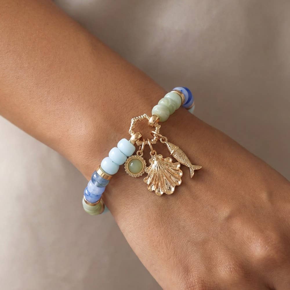 Fish Leaf And Opal Charms Beaded Bracelet