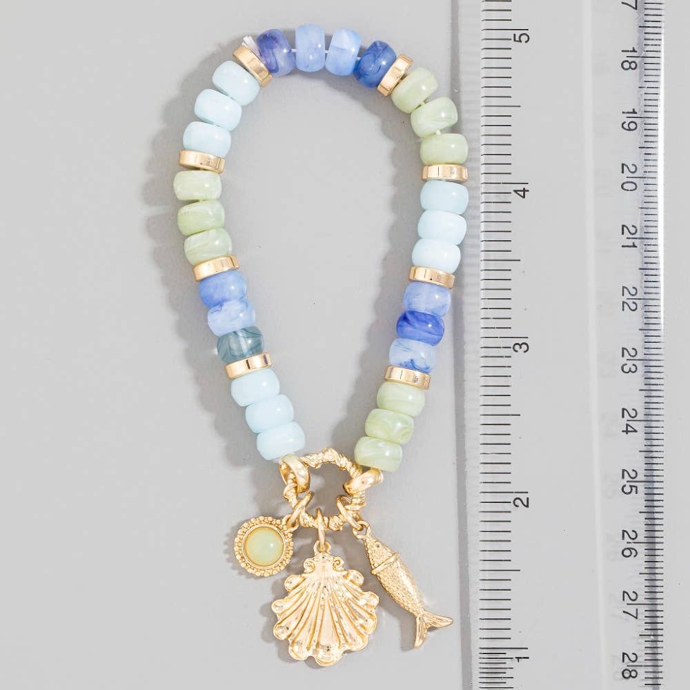 Fish Leaf And Opal Charms Beaded Bracelet