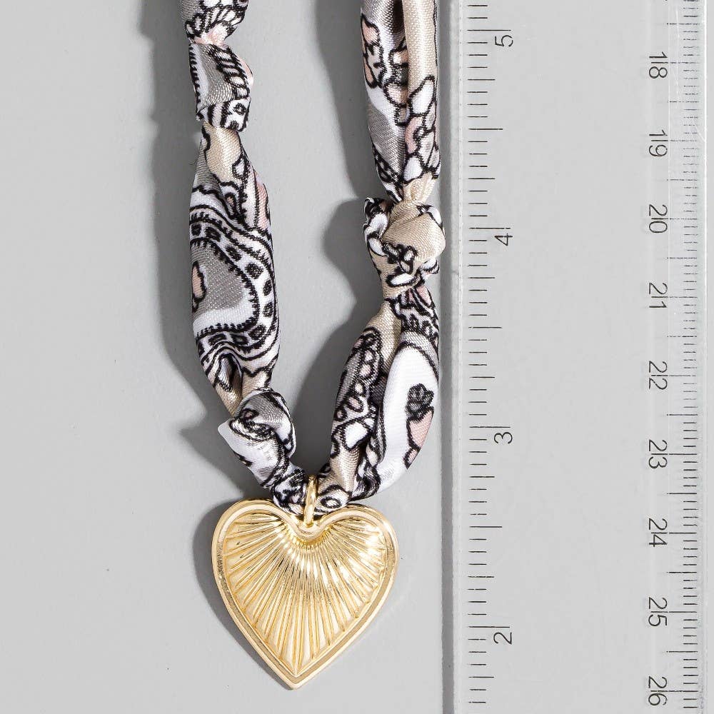Textured Heart Pendant Knotted Bandana Necklace: Blue