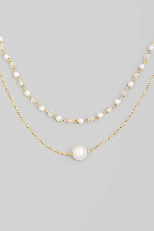 Dainty Layered Chain Pearl Bead Charm Necklace: G