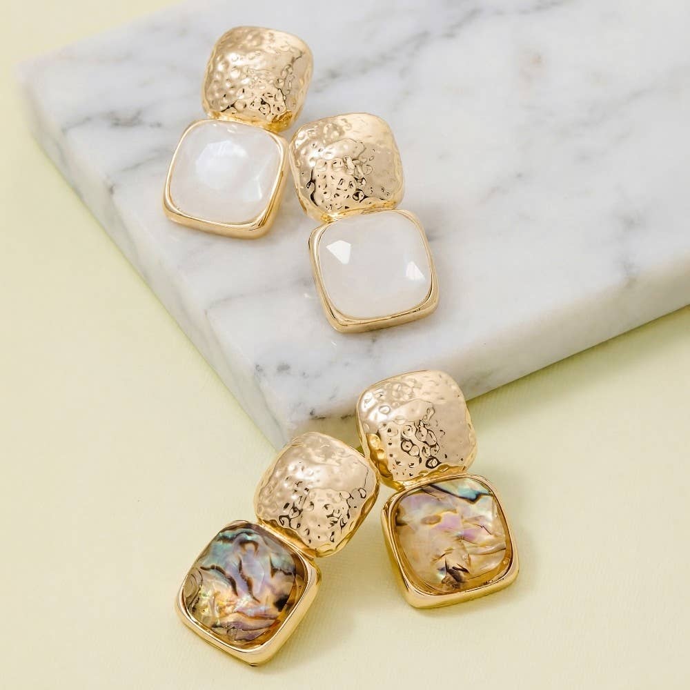 Faceted Stone Drop Earrings-Pearl