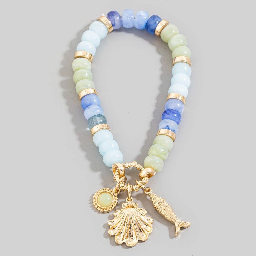 Fish Leaf And Opal Charms Beaded Bracelet