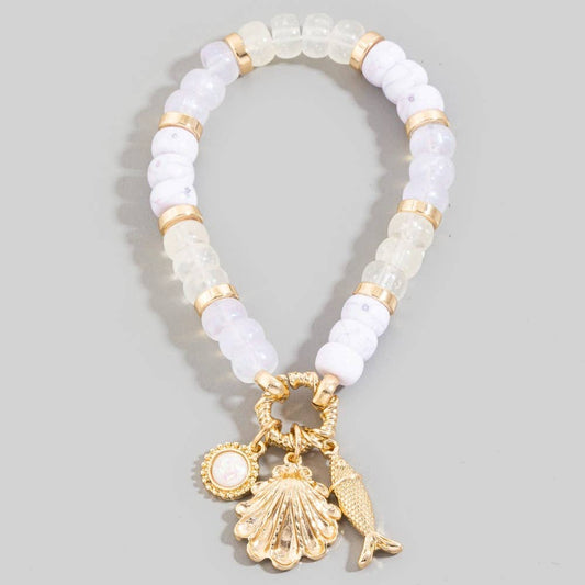 Fish Leaf And Opal Charms Beaded Bracelet
