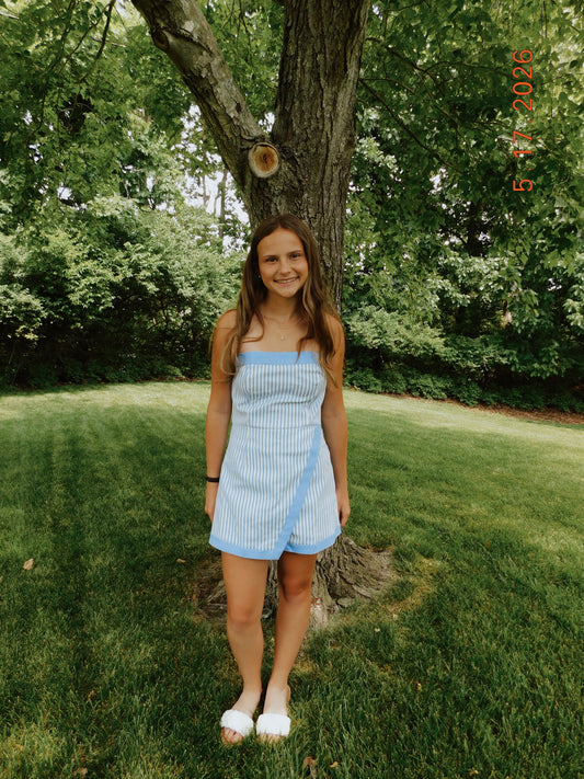 Blue Striped Skort Romper