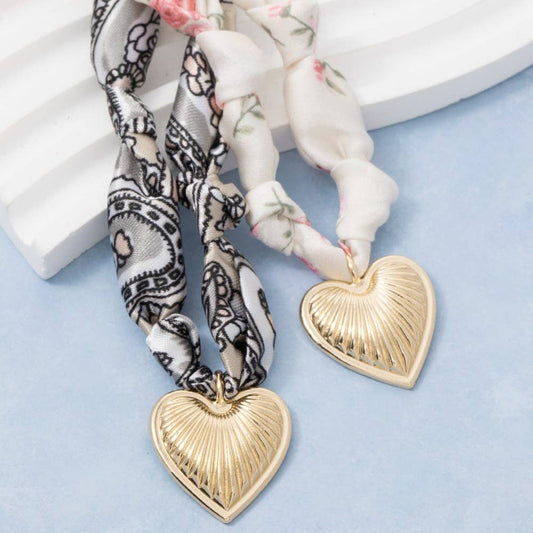 Textured Heart Pendant Knotted Bandana Necklace: Blue
