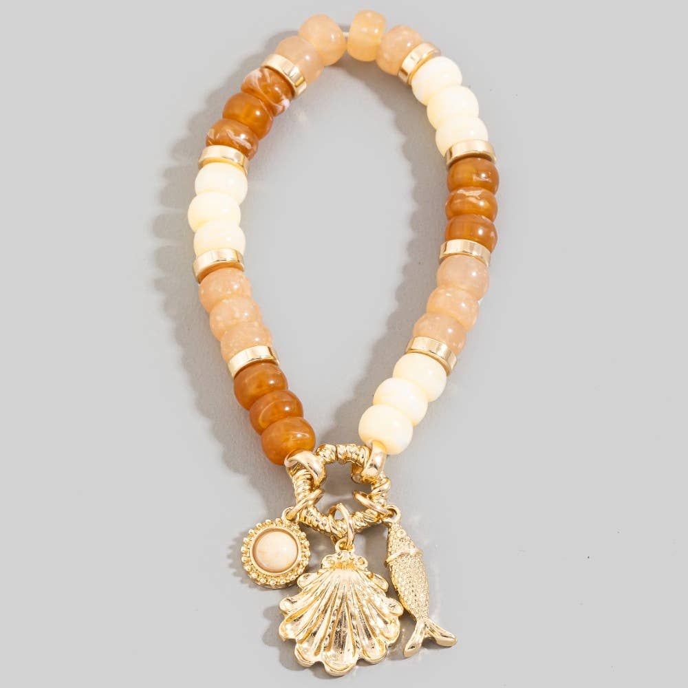 Fish Leaf And Opal Charms Beaded Bracelet