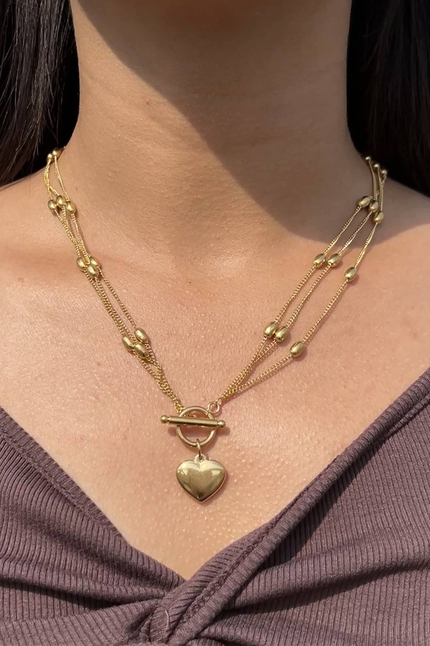 Heart Layered Necklace: Gold