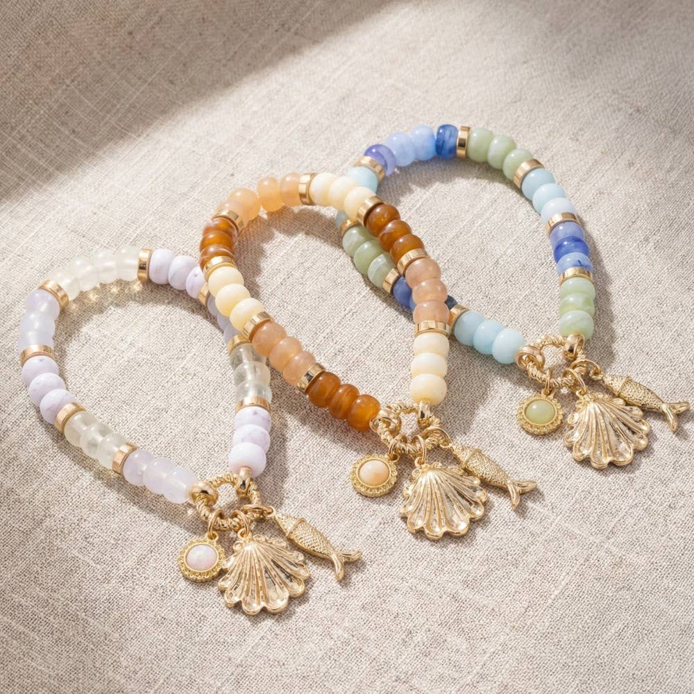 Fish Leaf And Opal Charms Beaded Bracelet
