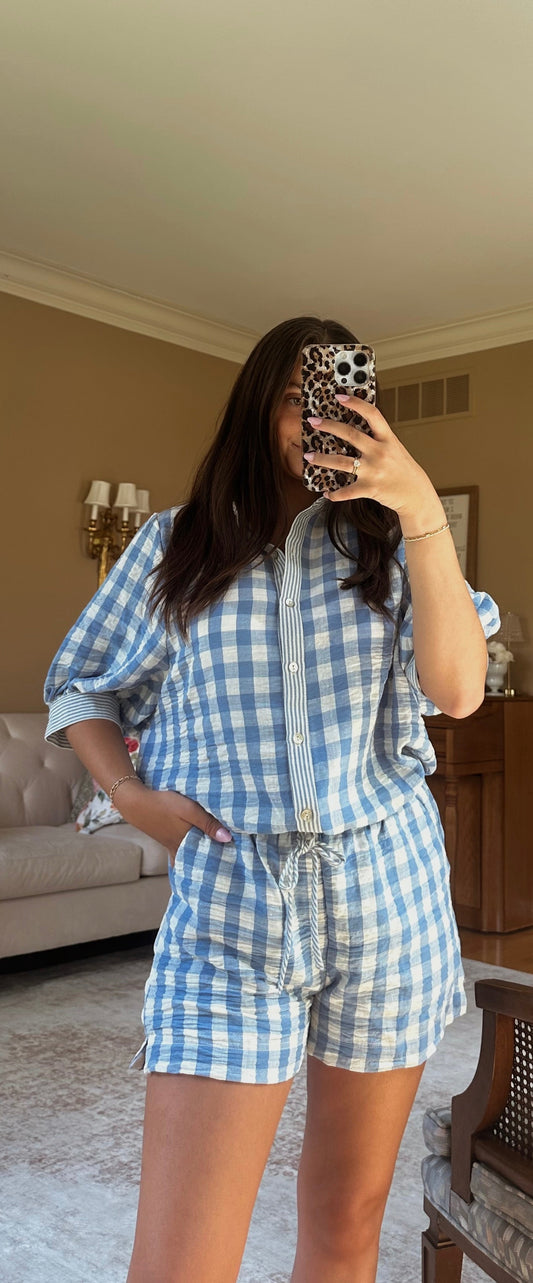 blue gingham set