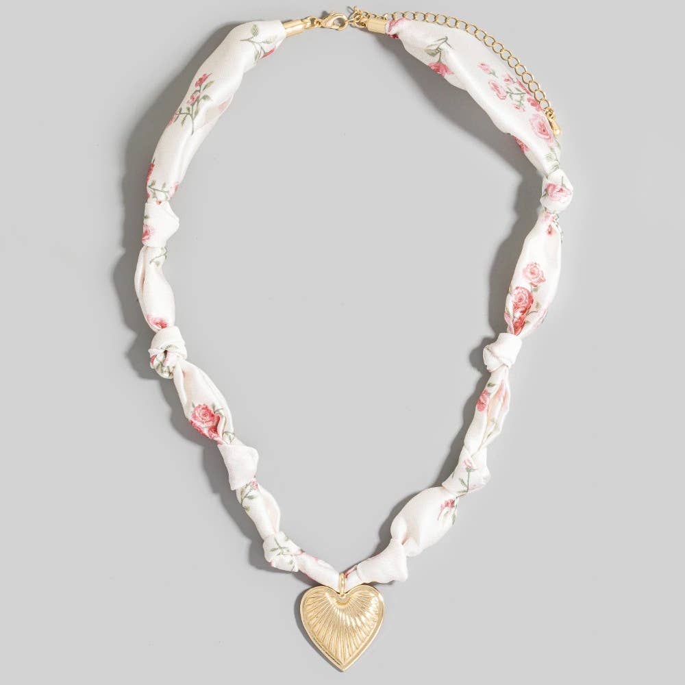 Textured Heart Pendant Knotted Bandana Necklace: Blue