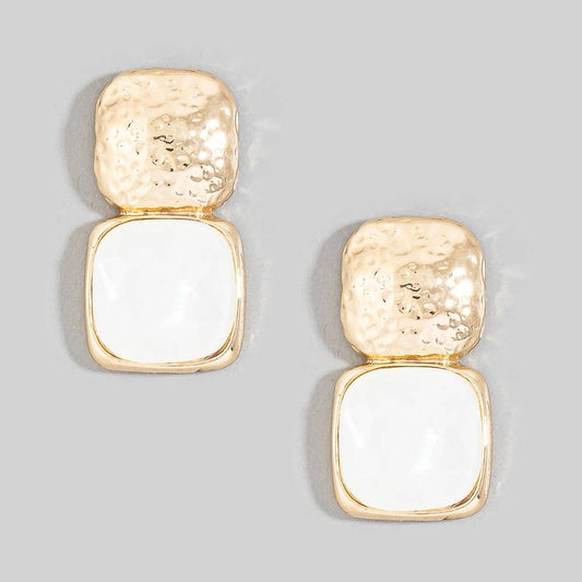 Faceted Stone Drop Earrings-Pearl