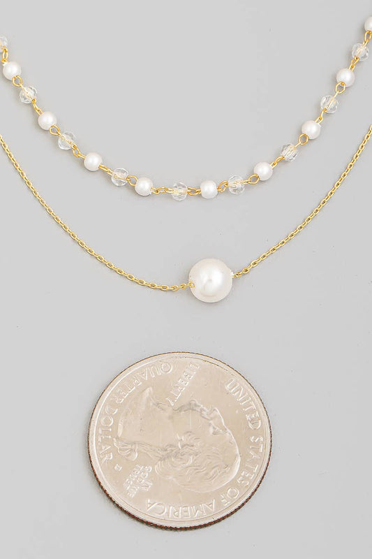 Dainty Layered Chain Pearl Bead Charm Necklace: G