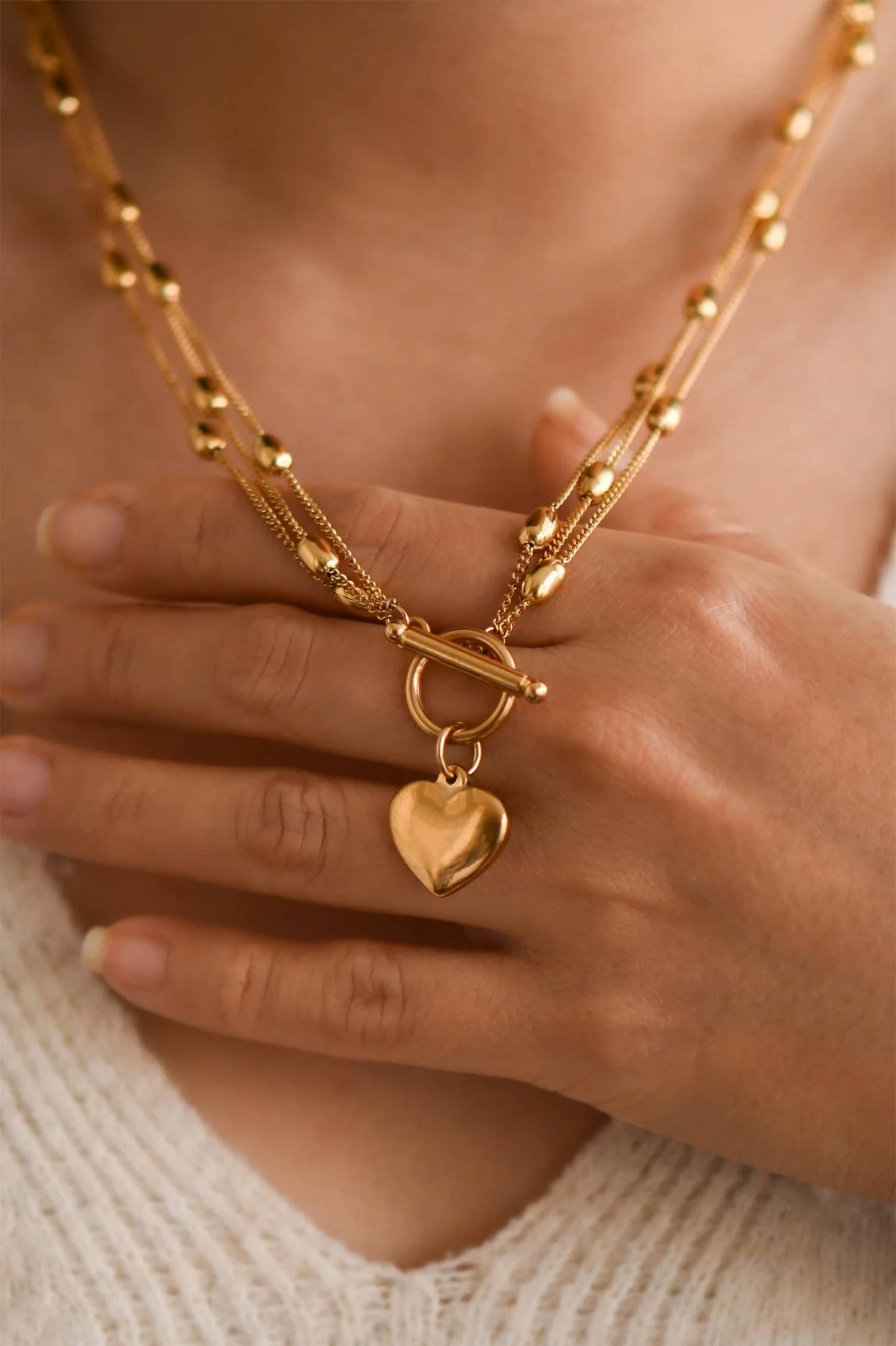 Heart Layered Necklace: Gold